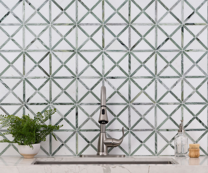 Verdant Green 12"x12" Geometrica Pattern Polished Marble Mosaic Floor And Wall Tile - MSI Collection bathroom view 2