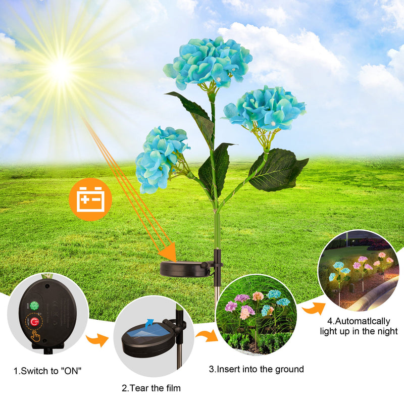 2-Pack Solar Powered Hydrangea Pathway Light