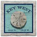 Key West Sand Dollar Blue Latitude Longitude Coaster Set