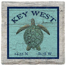 Key West Sea Turtle Blue Latitude Longitude Coaster Set