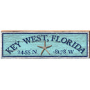 Key West Florida Starfish Blue Latitude Longitude | Wall Art Print on Real Wood