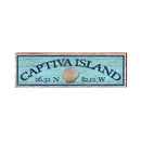 Captiva Island, Florida Seashell Wooden Sign | Wall Art Print on Real Wood | Blue Latitude Longitude Beach House Home Decor