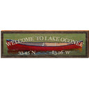 Welcome to Lake Oconee Red Canoe Latitude Longitude | Wall Art Print on Real Wood