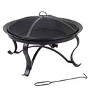 30-inch Round Steel Outdoor Fire Pit with Mesh Cover and Poker in Bronze