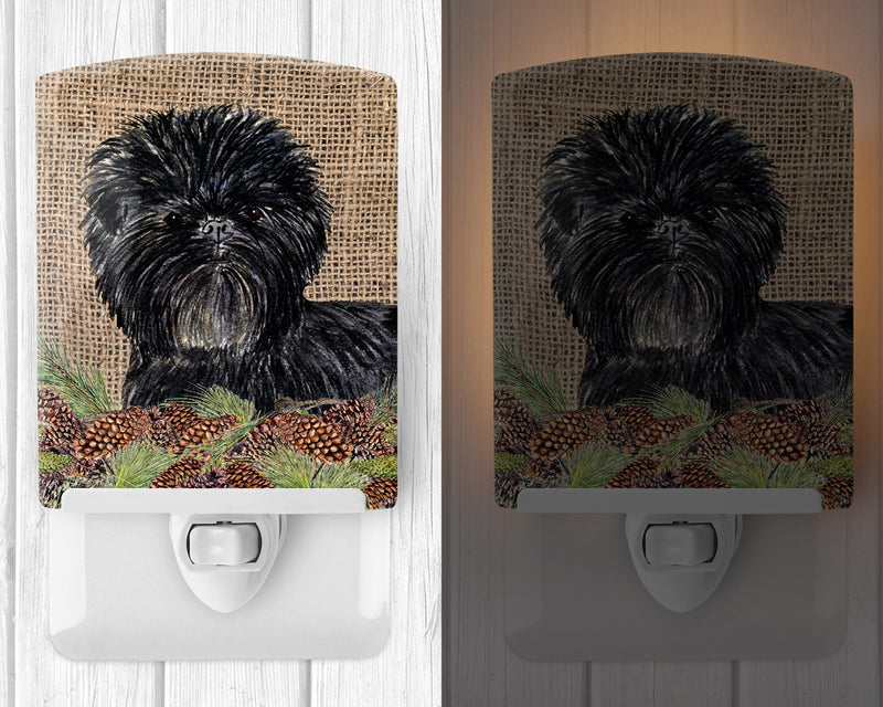 Affenpinscher on Faux Burlap with Pine Cones Ceramic Night Light SS4100CNL