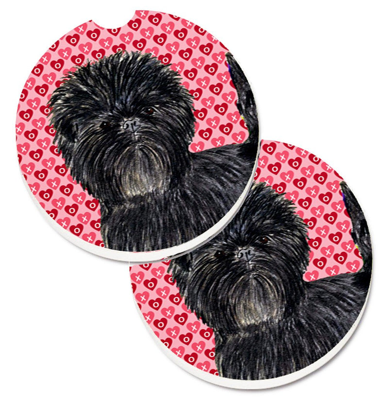 Affenpinscher Hearts Love and Valentine's Day Portrait Set of 2 Cup Holder Car Coasters SS4511CARC