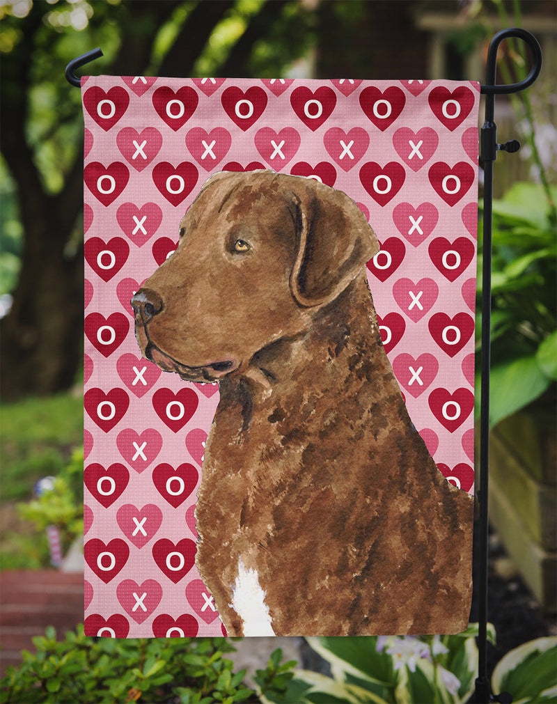 Chesapeake Bay Retriever Hearts Love and Valentine's Day  Flag Garden Size