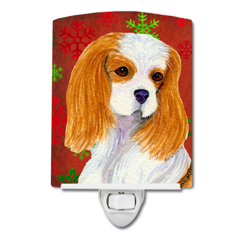 Cavalier Spaniel Red and Green Snowflakes Holiday Christmas Ceramic Night Light SS4734CNL