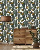 Palm Leaves with Exotic Flowers Wallpaper