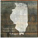 Illinois There's No Place Like Home Phrase Wooden Sign | Wall Art Print on Real Wood | Prairie State Chicago Aurora Naperville Joliet