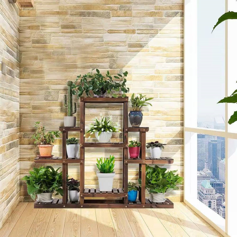 farmhouse plant stand indoor Modern Farmhouse 6-tier Wooden Bookcase Plant Stand Shelving Unit