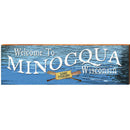 Welcome to Minocqua WI Gone Fishing | Wall Art Print on Real Wood