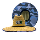 Mens Straw Beach Hat - Blue Camouflage