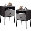 Set of 2 - Mid Century Modern Side Table Nightstand in Grey Black Wood Finish