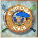Carolina Beach Life Ring Blue Umbrellas | Wall Art Print on Real Wood