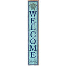 Carolina Beach Sea Turtle Welcome Vertical Blue | Wall Art Print on Real Wood