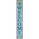 Kure Beach Sea Turtle Welcome Vertical Blue | Wall Art Print on Real Wood