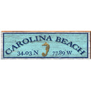 Carolina Beach Sea Horse Blue Latitude Longitude | Wall Art Print on Real Wood