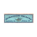 Surfside Beach, South Carolina Wooden Sign w/ Coordinates & Blue Crab | Wall Art Print on Real Wood