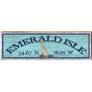Emerald Isle Sailboat Blue Latitude Longitude | Wall Art Print on Real Wood