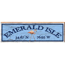 Emerald Isle Flamingo Blue Latitude Longitude | Wall Art Print on Real Wood