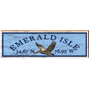 Emerald Isle Pelican Blue Latitude Longitude | Wall Art Print on Real Wood