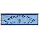 Emerald Isle Compass Blue Latitude Longitude | Wall Art Print on Real Wood
