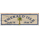 Emerald Isle Palm Tree Tan Latitude Longitude | Wall Art Print on Real Wood