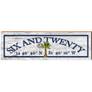 Six and Twenty Palmetto Moon White Shabby Latitude Longitude | Wall Art Print on Real Wood
