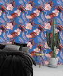 Blue Wallpaper with Pink Flamingos