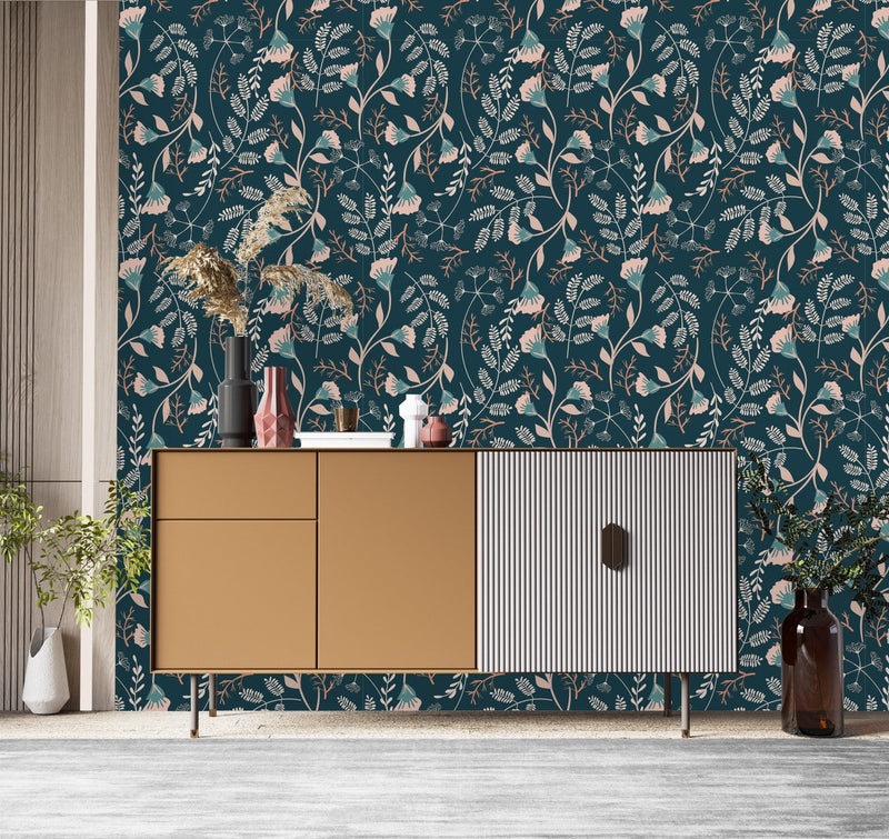 Stylish Dark Green Floral Wallpaper