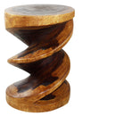 Haussmann Wood Spiral Zig Zag End Table 15 in DIA x 20 in Height Walnut Oil