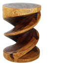 Haussmann Wood Spiral Zig Zag End Table 15 in DIA x 20 in Height Walnut Oil