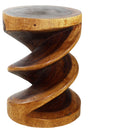 Haussmann Wood Spiral Zig Zag End Table 15 in DIA x 20 in Height Walnut Oil