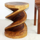 Haussmann Wood Spiral Zig Zag End Table 15 in DIA x 20 in Height Walnut Oil