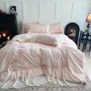 DecorBites™ Lace Ruffles Velvet Princess Bedding Set: Duvet, Sheet, Pillowcases