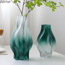 DecorBites™ Green Ripple Glass Vase with Artificial Flowers for Home Decor