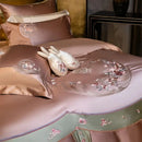 DecorBites™ Elegant Flowers Embroidery Brocade Cotton Bedding Set - Duvet Cover, Sheet, Pillowcases