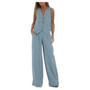 Women Sleeveless Vest – Casual Colorblock Collage Pants Suit