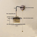 DecorBites™ Copper Wood LED Wall Sconce Yellow Travertine Stone Bedside Light