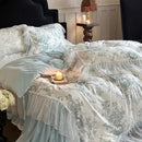 DecorBites™ French Lace Ruffles Princess Bedding Set with Milk Velvet Quilt Cover & Pillowcases