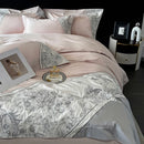 DecorBites™ Luxe Butterfly Flowers Embroidery Bedding Set with Duvet Cover Sheet Pillowcases 4Pcs