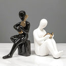 DecorBites™ Abstract Nordic Style Ceramic Character Bookends Set for Office Bookcase Decor