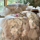 DecorBites™ French Flowers Lace Ruffles Bedding Set with Silky Soft Lyocell Cotton