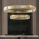 DecorBites™ Crystal Circle LED Chandelier: Dimmable Pendant Lighting for Modern Stairs