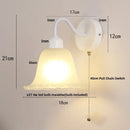 DecorBites™ Glass Iron LED Wall Sconce Pull Chain Switch Stair Light Fixture for Bedroom