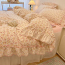 DecorBites™ Lace Bedding Set: Printed Design, Single Queen Size, Cozy Quilt Cover, Fitted Sheet, 2 Pillowcases