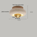 DecorBites™ Japan Style LED Ceiling Light Yellow Travertine Stone Wood Base Bedroom Luminaire.