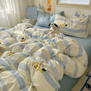 Cartoon animal cream satin quilt cover set bedroom bedding
