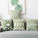 DecorBites™ Green Geometric Canvas Cotton Embroidered Cushion Cover 45x45cm
